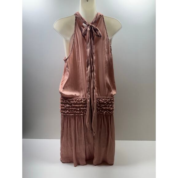 Do + Be Women’s Halter Dress Sz M Tye Neck Romantic Coquette Blush Pink Y2k - Picture 2 of 9